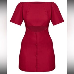 WINE BUTTON DOWN CUT OUT MINI DRESS